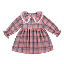 Новое Осеннее Повседневное платье для маленьких девочек с расклешенными рукавами клетчатый принт детские нарядные платья принцессы