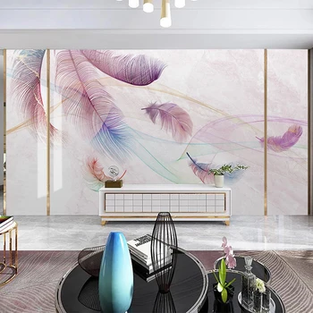 

Custom Mural Wallpaper Modern Watercolor Pink Feather Line Marble Wall Painting Living Room TV Background Wall Papel De Parede