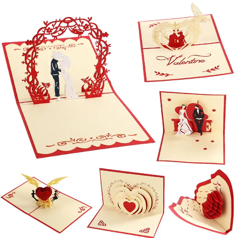 Tarjeta de amor emergente 3D, tarjetas de felicitación de aniversario de invitación de boda del Día de San Valentín para parejas, esposa, marido, regalo con sobres