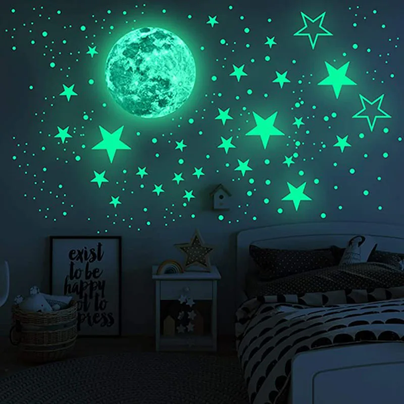 Glow In Dark Stars Dots Wall Art 3D Luminous Decal Fluorescent Bubble Sticker 