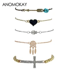 Ловец снов крест сердце цепочка с стрелкой звено браслет для женщин Серебряный цвет обертывание браслет Набор Мода массивные ювелирные изделия подарок