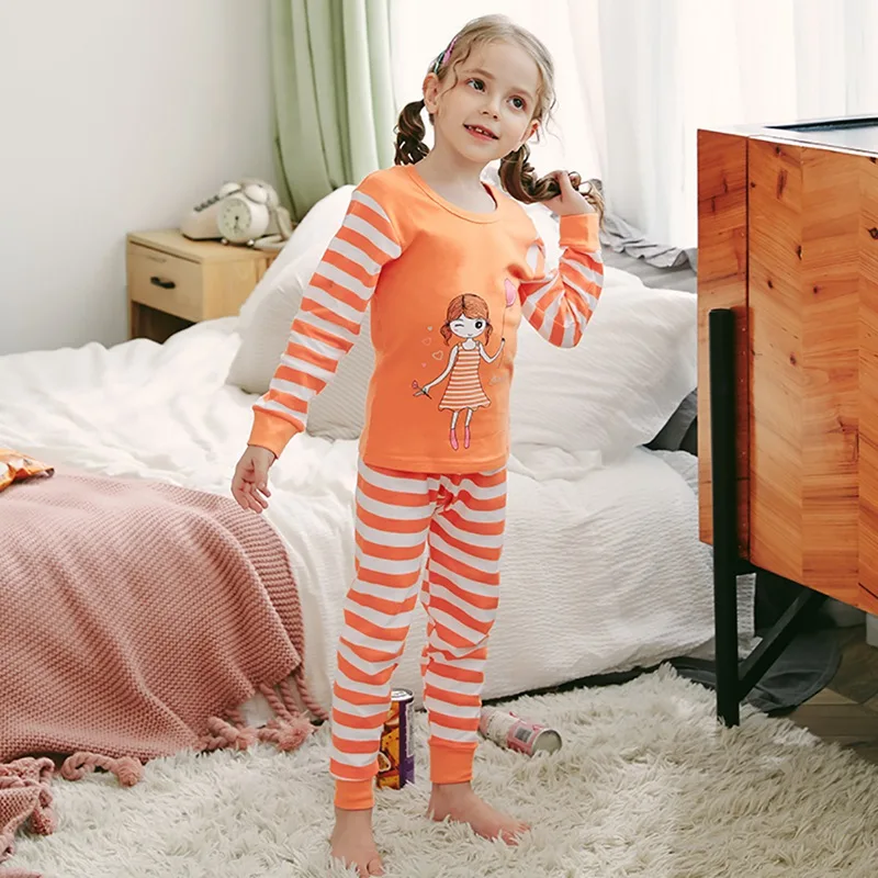 От 2 до 10 лет пижамы на весну-осень комплект одежды для сна с принтом из мультфильма для маленьких мальчиков и девочек, блузка с длинными рукавами пижамный комплект из топа и штанов