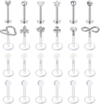 

JFORYOU 16G Labret Monroe Lip Rings Helix Tragus Earring Studs Piercing Jewelry 36PCS Quality Stainless Steel and Acrylic