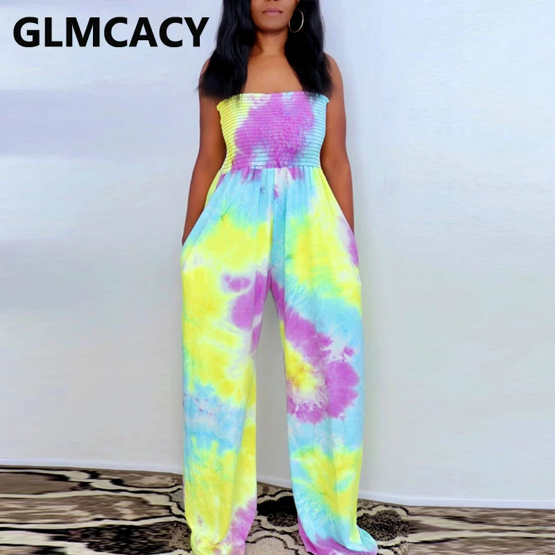 Mono de pierna ancha sin tirantes para mujer, mono con estampado degradado de Color, sin mangas, elegante, de talla grande