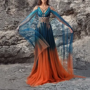 

Mesh color block women dress summer 2020 Long Sleeve long maxi dresses robe party beach tunic cover up femme vestiods