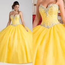 Великолепное платье принцессы платья Quinceanera желтого цвета из бисера с украшением в виде кристаллов Бальные платья 16 платья vestidos de 15 anos миди