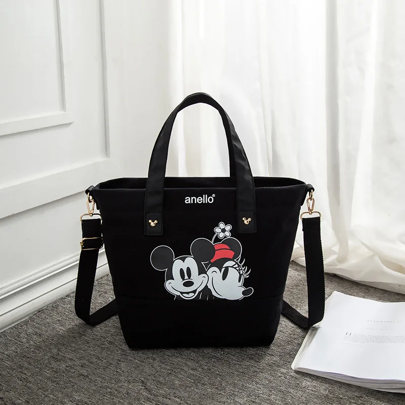 Дисней Микки Маус леди холст сумка на плечо мультфильм Мода Сумочка Минни Женская сумочка-мессенджер для шопинга - Цвет: Черный