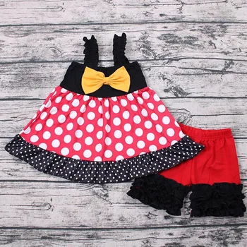 

kids clothing hot selling mickey style design models girls red dress +short pants two-piece factory direct sale