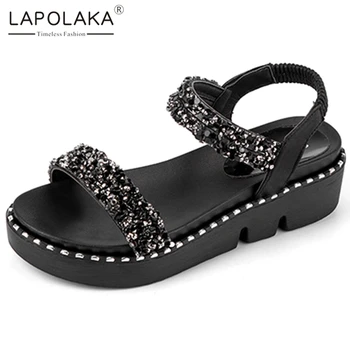 

Lapolaka 2020 New Fashion Sequined Cloth Elastic Band Shoes Woman Sandals Wholesale Platform Bling Summer Sandals Women Shoes