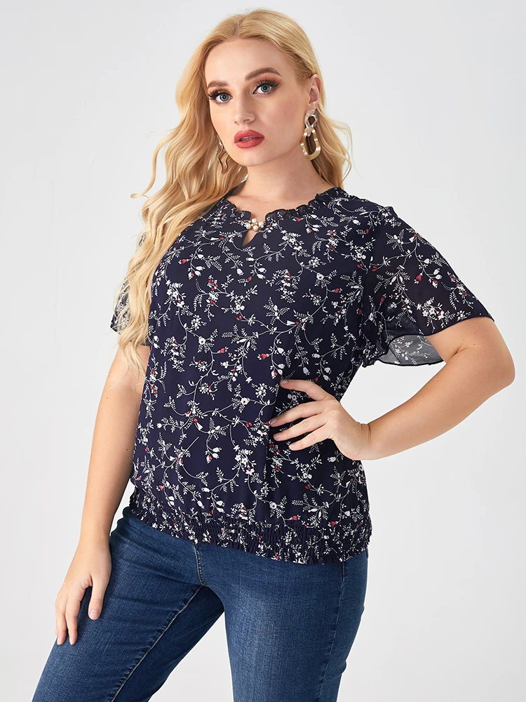 2022 Summer Womens Plus Flower Tops And Blouses Fashion Ladies Printed Short Sleeve Casual - Plus Size T-shirts - AliExpress