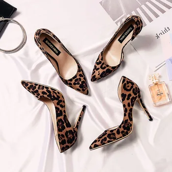 

Spring new pointed high-heeled shoes wild suede leopard fine-heeled shoes shallow temperament sexy high-heeled women ES-09