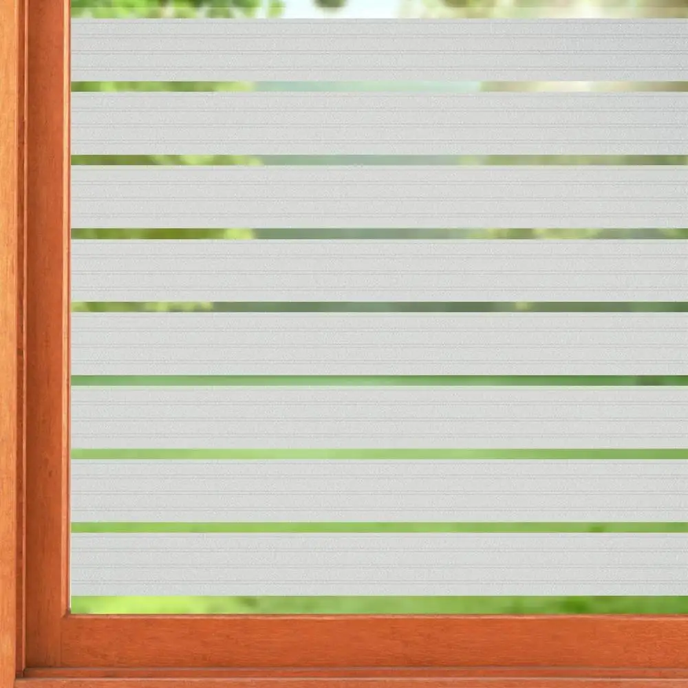 

BUNPIG Stripe Window Film Static Cling Privacy Glass Stickers Frosted Non Adhesive Window Covering for Office Bathroom Kitchen