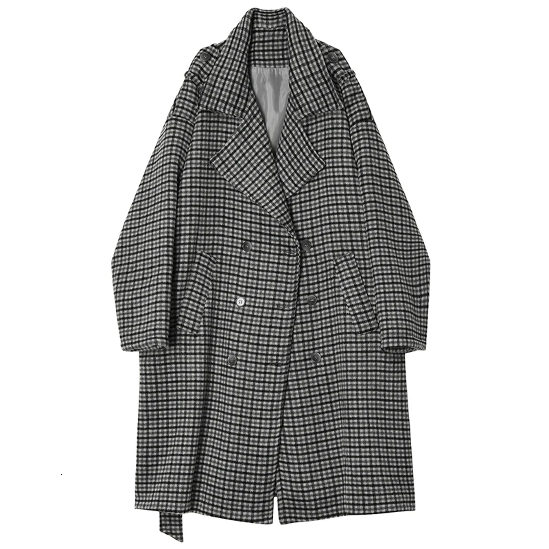 Свободное облегающее серое клетчатое Бандажное шерстяное пальто большого размера, парки, новинка, длинный рукав, женская мода, Осень-зима