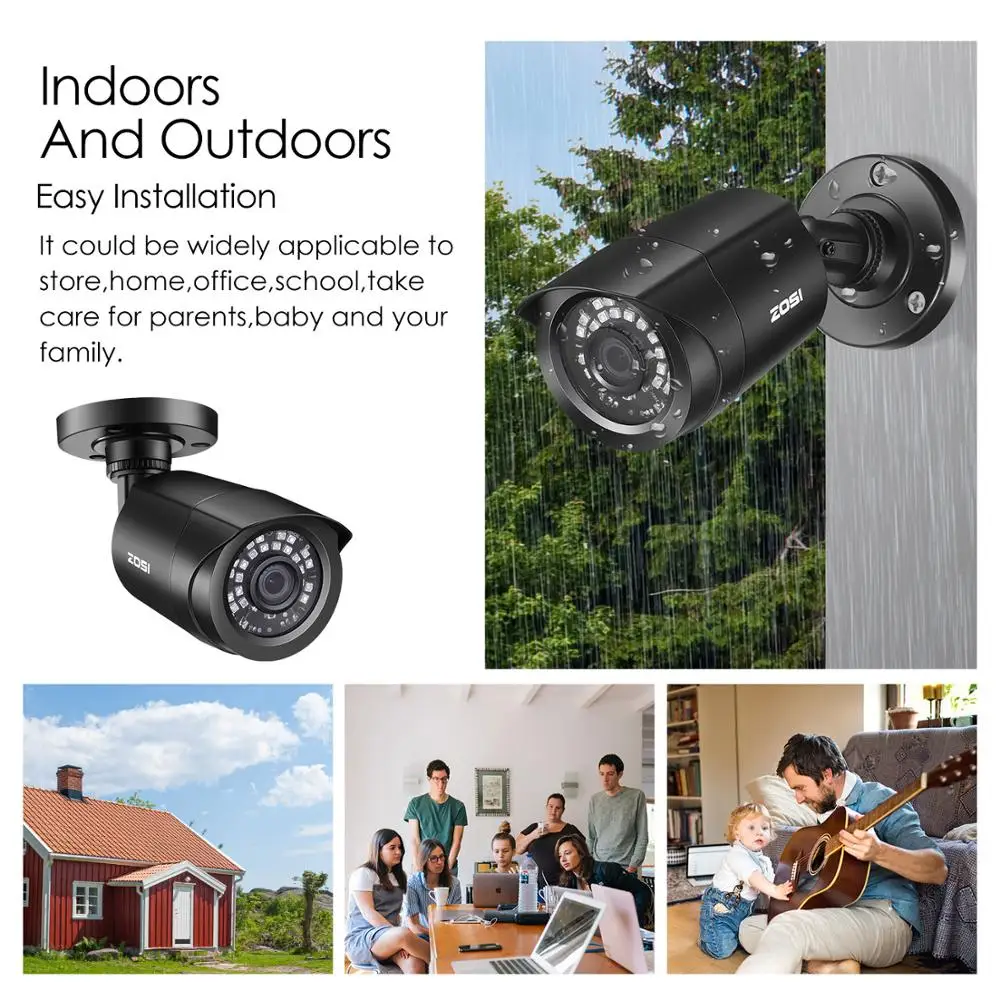  ZOSI 8 canales 720P 1280TVL IR CMOS Sensor de movimiento negro visión nocturna Video cámara CCTV si