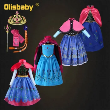 

Girls Princess Anna Dress Red Long Cloak Snow Queen Christmas Halloween Long Sleeve Chothes Fantasia Elsa Coronation Costume