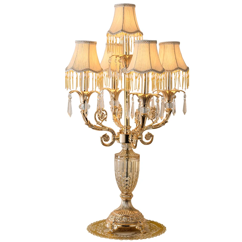 Italy style Gold crystal table lamp led Abajour kitchen lighting Restaurant Led candlestick E14 cloth shade reading desk lamps|Настольные