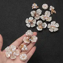  10PCS Pearl Flower-shaped Rhinestone Buttons Sparkling Crystal Decorative Buttons Hat Clothes DIY Craft Sewing Accessories 