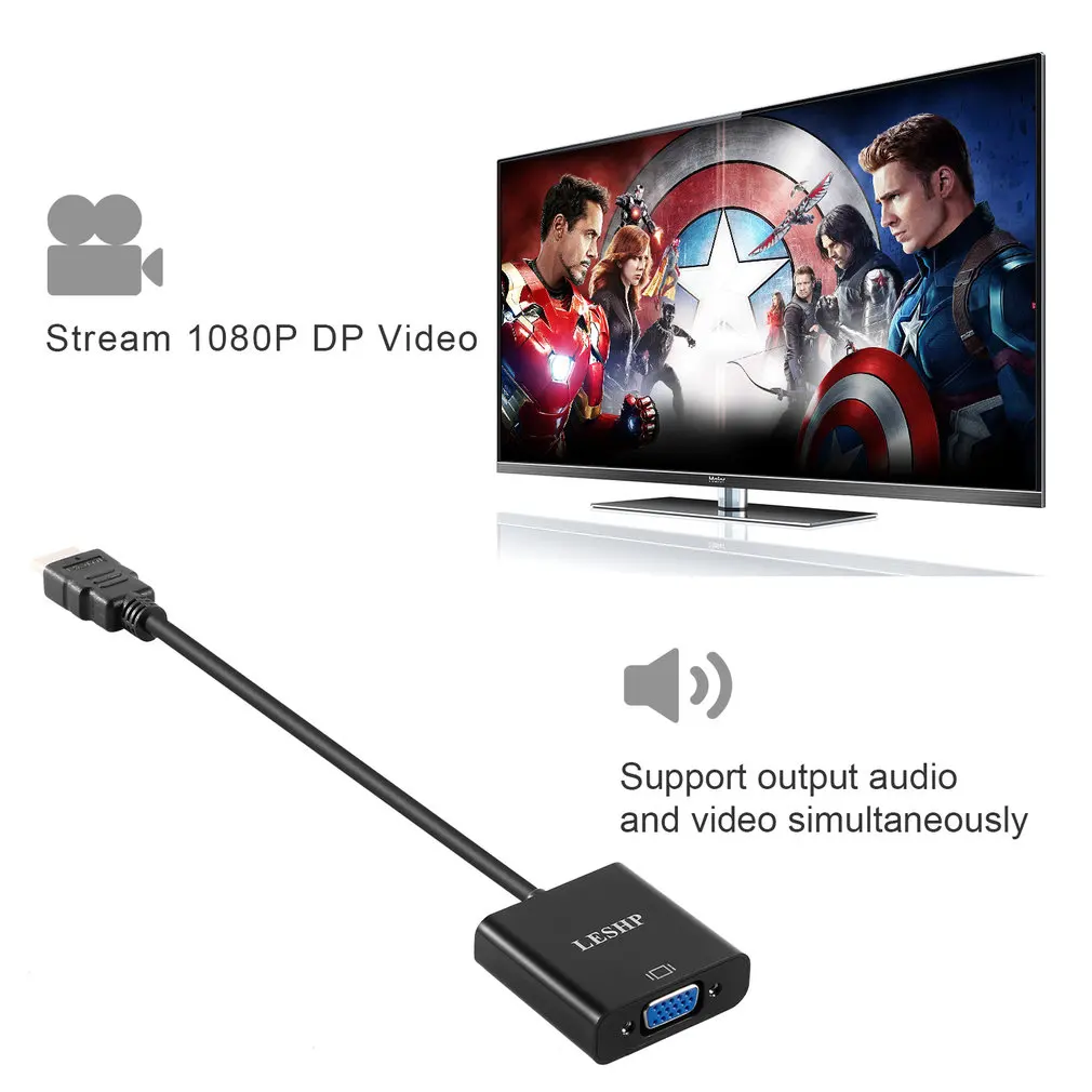 LESHP черный 1080P DP порт дисплея к VGA адаптер переходник DP к VGA адаптер Штекерный к женскому разъему