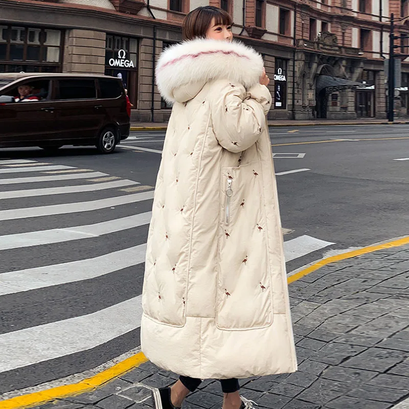 Winter Jacket Women Cotton Padded Parkas Outwear Female X-long Coat Hooded With Fur Loose Parka Korean Style High Quality