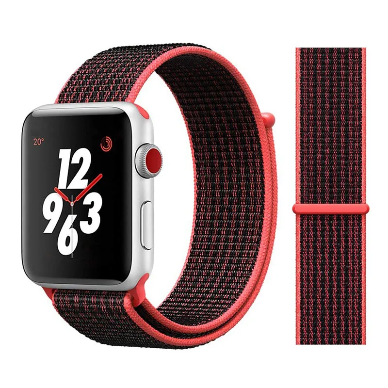 Joyozy для Apple watch, ремешок, нейлоновый, спортивный, петля, запястье для IWatch Series4, 3, 2, 1, цветной узор, классическая пряжка - Цвет ремешка: Pink Black