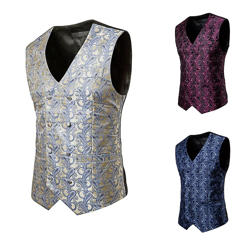 Стиль мода мужчины Пейсли двубортный жилет пальто