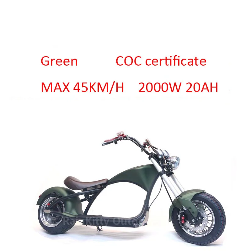 2000W EEC citycoco электрический скутер велосипед 20AH литий-ионный аккумулятор съемный M1 - Цвет: Green 45kmh coc