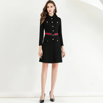 

Xiaomoli Square collar, fashion, color contrast, skinny, young A-line , commuter dress, new in autumn and winter 2019