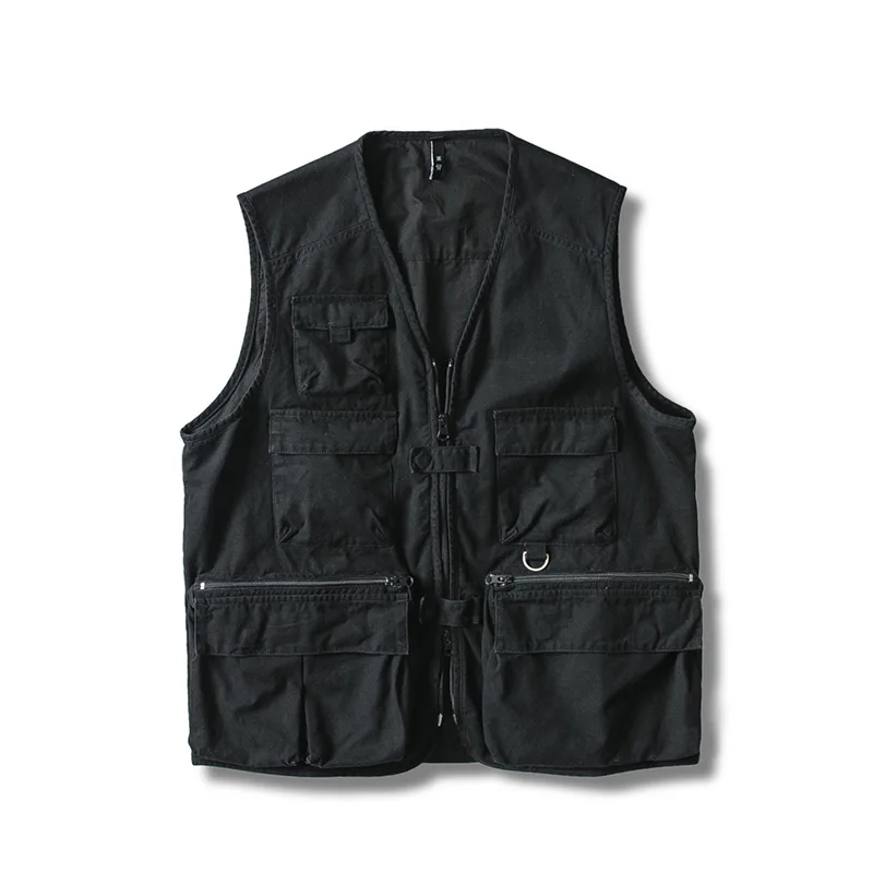 

City Where the Product Origional New Style Japanese-style Retro Multi-pockets Frock Vest Multi-pockets Solid Color Autumn Clothi