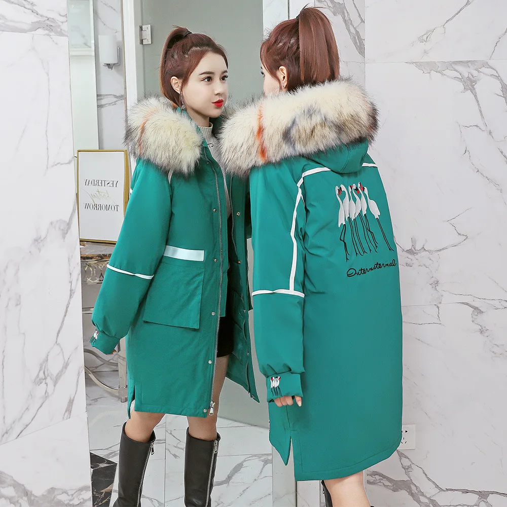 

1923 Autumn And Winter New Style down Jacket Women's Korean-style Mid-length Loose-Fit Waist Hugging Slimming Pike Cotton Overco