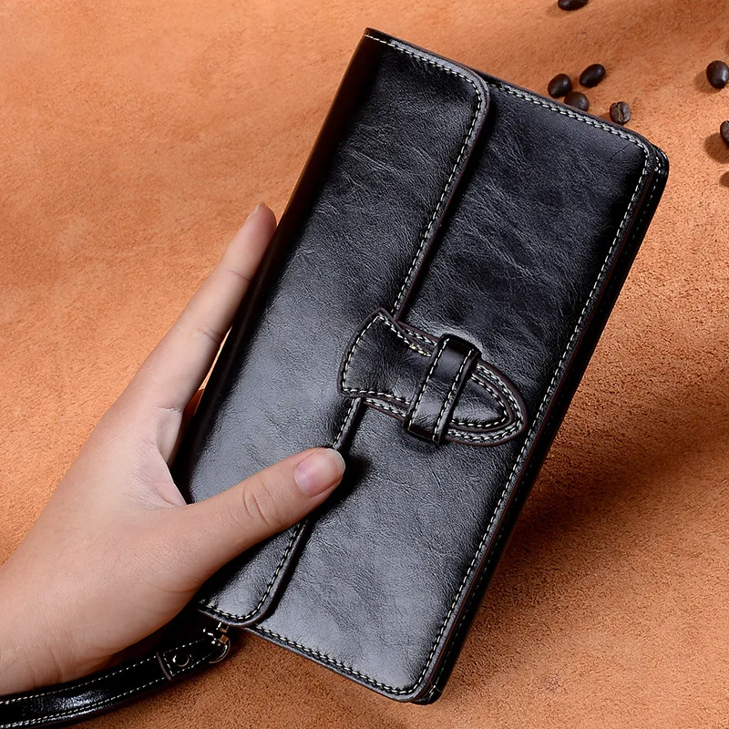 

Retro Leather Wallet Women's Long Large-Volume Package Cover Type Leather Wallet WOMEN'S Handbag New Style Cool Mobile Phone Bag