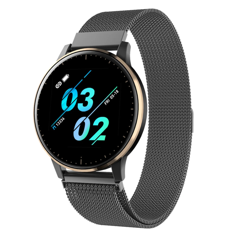 Gold black steel Трекер активности, умные часы для мужчин и женщин, умный Браслет, Bluetooth соединение, Android телефон, iphone Q20, часы PK, huawei, часы GT 2 - Цвет: Gold black steel