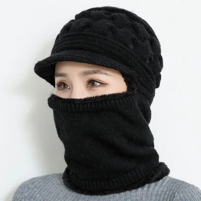 black 2 Seioum Женские шапочки Skullies ветрозащитный для езды маска Защита для ушей Балаклава зимние шапки для женщин Толстая теплая вязаная шапка женская Ma - Цвет: black 2