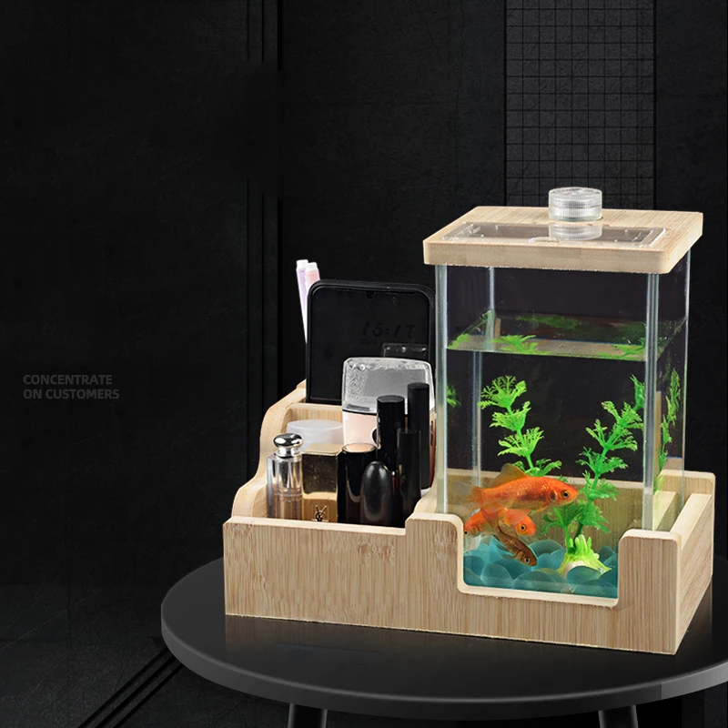 

Solid Wood Storage Fish Tank Small Fighting Fish Bowls Ecological Tank Mini Landscape Aquarium Desktop Fish Tank Decoration