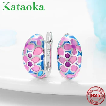 

2020 Colorful small pink Blue Flowers earrings for women 925 Sterling Silver fine Women's earrings luxury Party Jewelry Enamel