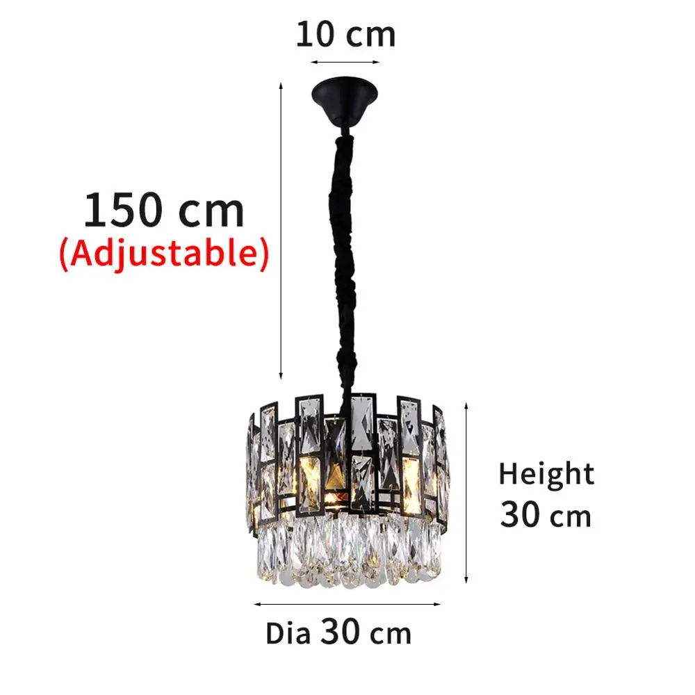 Современная хрустальная люстра освещение черный круглый блеск дизайн светодиодные люстры для гостиной кухни спальни лампы - Цвет абажура: Dia30
