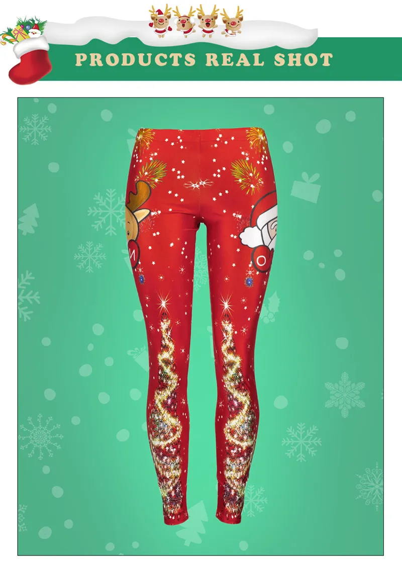 Женская сексуальная Рождественская 3D печать красные Подвязки Леггинсы брюки костюм с принтом Санта Клауса и лося брюки для косплея