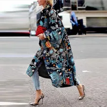 Тренч, осенне-зимнее пальто, женское повседневное длинное пальто, винтажный кардиган с принтом, верхняя одежда с длинным рукавом, большие размеры