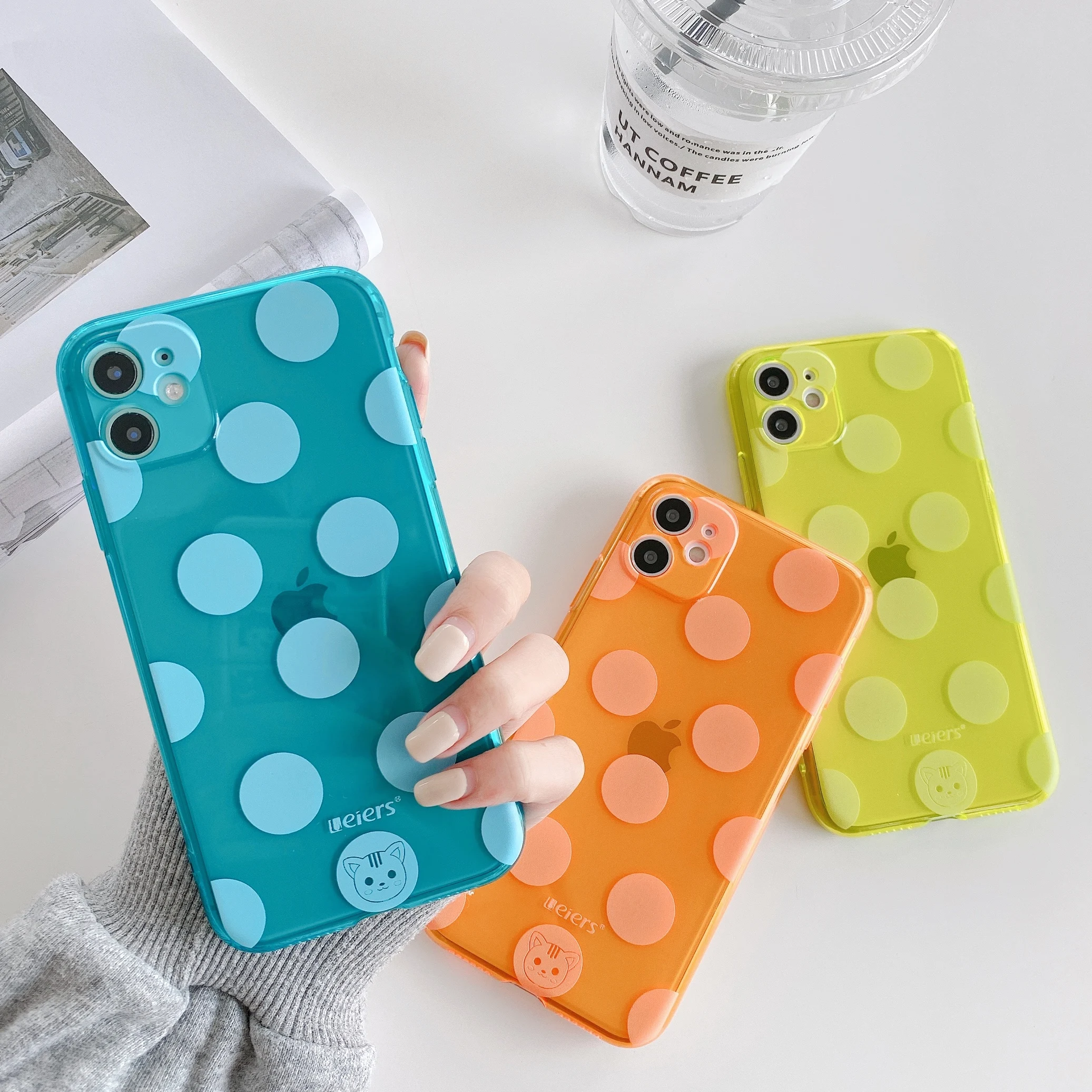 Neon Fluorescent Green Solid Color Dots Phone Case For iPhone 11 Pro