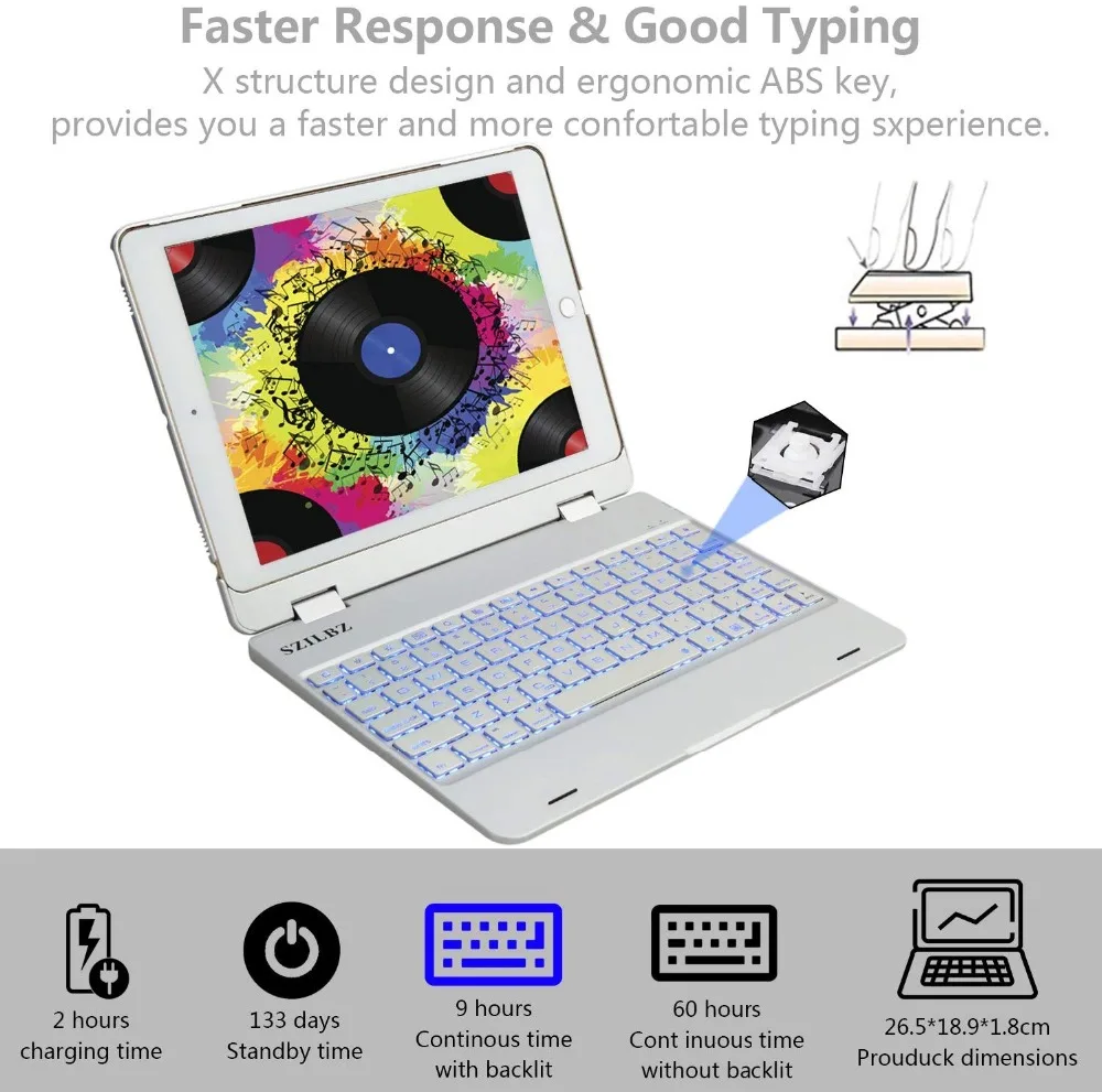 360 Вращающийся Ультратонкий чехол для смарт-клавиатуры для 9,7 iPad, чехол для клавиатуры для iPad Pro 9,7, для iPad Air 2 Air 1,7 цвет с подсветкой