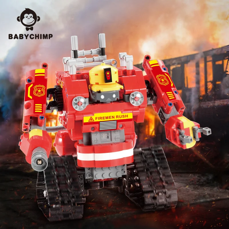 

DIY City Fire Fighting RC Robot Model Building Blocks Bricks Remote Control Firefighter Trucks Educational Toys For Children