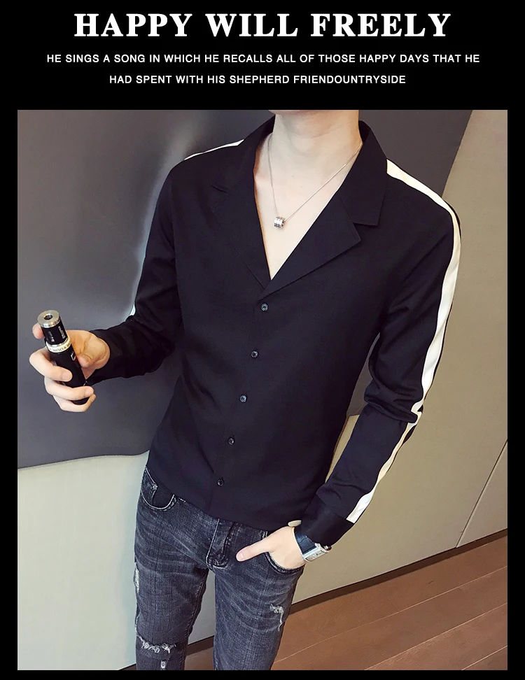 Однотонное платье в полоску сбоку, рубашка Camisa Masculina, глубокий v-образный вырез, Сексуальная рубашка без воротника, осень, уличная одежда с длинным рукавом, приталенная, v-образный вырез