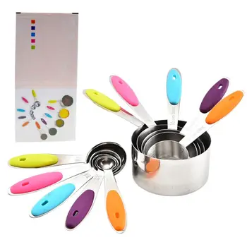 

10pcs/set Stainless Steel Measuring Cups Spoons Durable Kitchen Cooking Baking Tea Coffee Tool with Silicone Handle