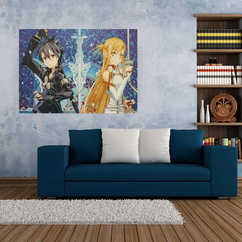 Sword art Online 2, Шелковый постер с принтом Кирито Асуна, 13x20 дюймов, аниме картинки для спальни, декора гостиной