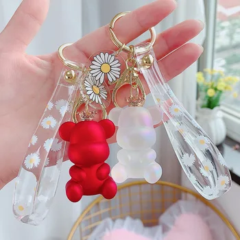 

Creative Mini Cartoon Bear Keychains Animal Handbag Keyring Charms Transparent Acrylic Fawn Car Key Ring Jewelry Accessories