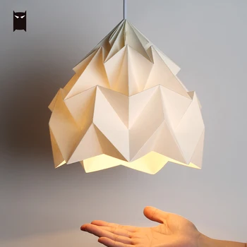 

Handmade Paper Diamand Pendant Light Fixture Nordic Scandinavian Minimalist Japanese Hanging Ceiling Lamp Bar Dining Room Design