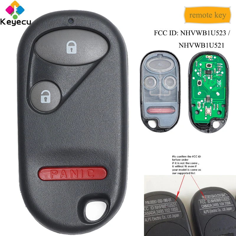 

KEYECU Remote Car Key With 2+1/ 3 Buttons 434MHz - FOB for Honda Pilot 2003-2007 Civic 2001-2005 FCC ID: NHVWB1U523 / NHVWB1U521