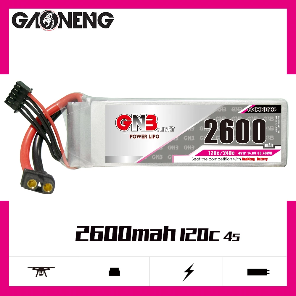 Аккумулятор литий-полимерный Gaoneng GNB 2600 мАч 14 8 в 120C/240C с разъемом XT60 для