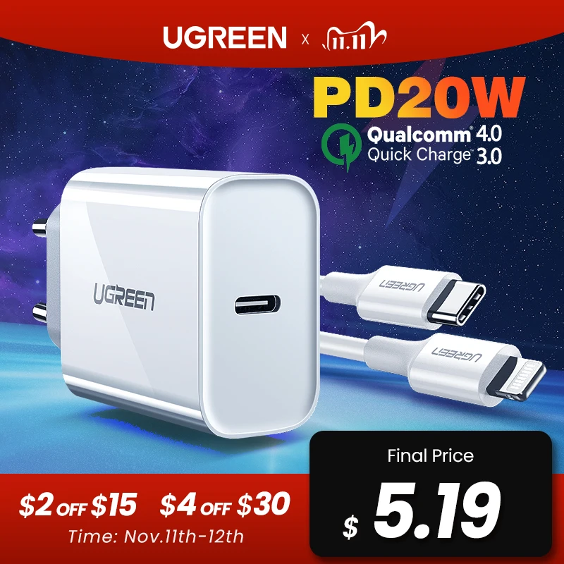 UGREEN PD Charger 20W QC4 0 QC3 0 USB Type C Fast Charger Quick Charge 4