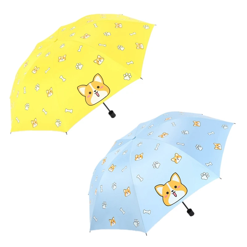 Paraguas de dibujos animados para mujer, sombrilla con diseño de perro  Corgi, a prueba de lluvia y rayos UV, color amarillo y azul, 2 unidades| Paraguas| - AliExpress