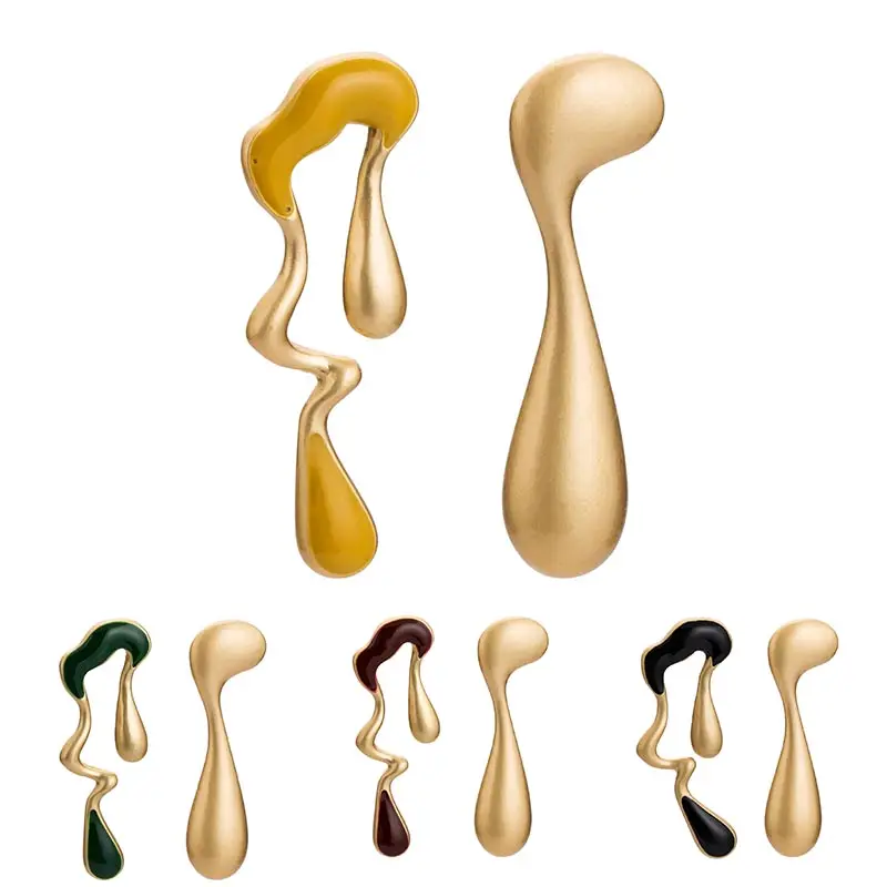 

1Pair Golden Yellow Red Zinc Alloy Black INS Style Green Fashion Charm Women Earrings Asymmetric Drop Earring Black Enamel